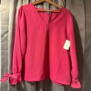 CeCe Women's V-Neck Tie Sleeves Blouse, color Pink, style# 7050033, size Small